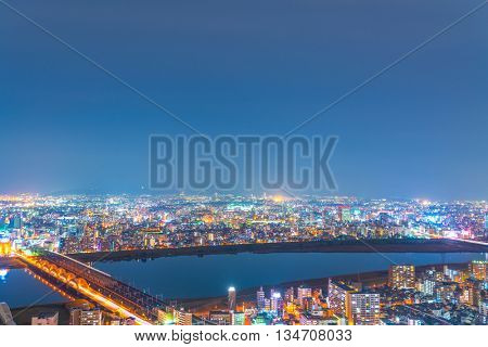 OSAKA, JAPAN - November  30, 2015 : Osaka city view from Umeda sky building, Osaka. View from the top at twilight in Japan