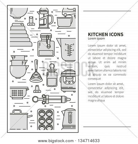 Set of kitchen utensils and items for baking. Cookware. Icons in a linear style. Kitchenware. Modern design.
