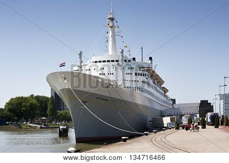 Rotterdam The Netherlands - June 6 2016: SS Rotterdam moored in the Katendrecht district in Rotterdam. In use as hotel and restaurant
