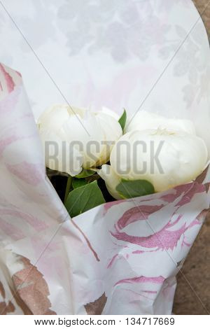 Close Up Of Beautiful White Peonies In A Bouquet