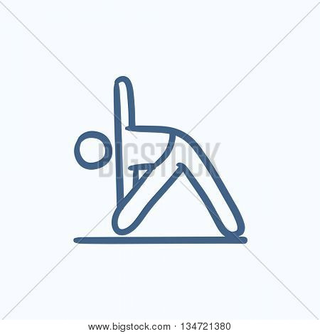 A man meditating in triangle pose vector sketch icon isolated on background. Hand drawn man meditating in triangle pose icon. A man in triangle pose sketch icon for infographic, website or app.