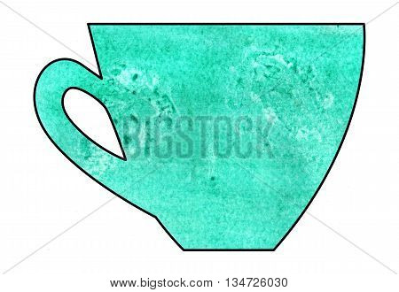 Cup Of Tea And Coffee. Handmade. Watercolor, Mixed Media. Cut Paper.