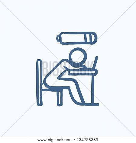 Bsinessman in low power vector sketch icon isolated on background. Hand drawn Bsinessman in low power icon. Bsinessman in low power sketch icon for infographic, website or app.