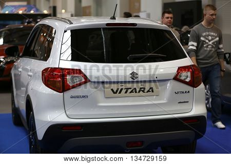 CRACOW POLAND - MAY 21 2016: Suzuki Vitara displayed at 3rd edition of MOTO SHOW in Cracow Poland. Exhibitors present most interesting aspects of the automotive industry