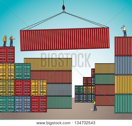 Sea container lading shipping loading cargo transportation. Color vector illustration. EPS10