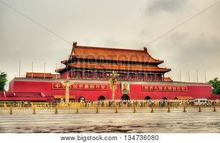 Beijing, China - May 14, 2016: The Tiananmen, Gate of Heavenly Peace. The monument is widely used as a national symbol.