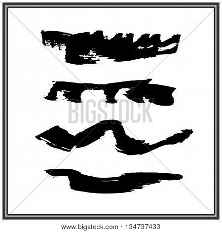 Set of four rough inky brush strokes