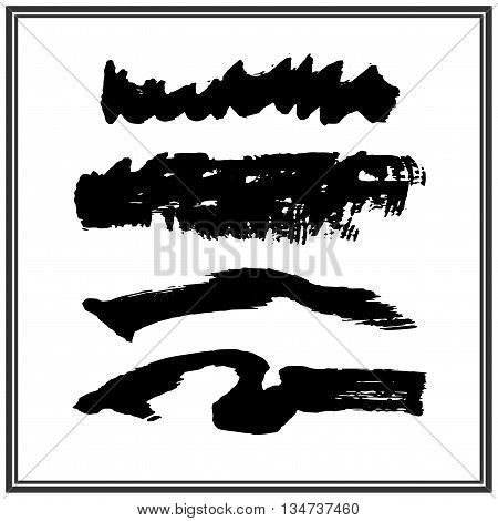 Set of four rough inky brush strokes