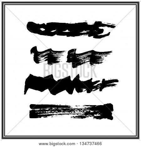 Set of four rough inky brush strokes