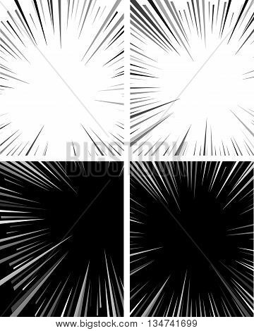 Comic book superhero pop art style black and white radial lines background. Manga or anime speed frame. Collection of Explosion.