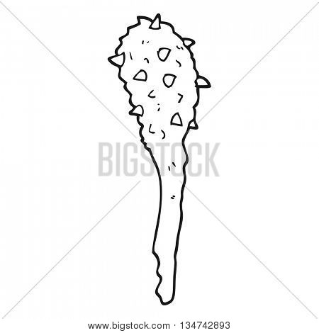 freehand drawn black and white cartoon stone age club