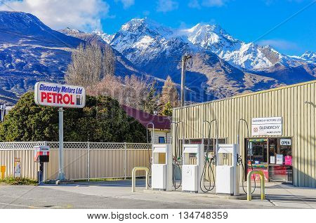 GLENORCHY, NEW ZEALAND - AUGUST 8, 2012: Petrol station in Lord of the Rings film location Glenorchy New Zealand