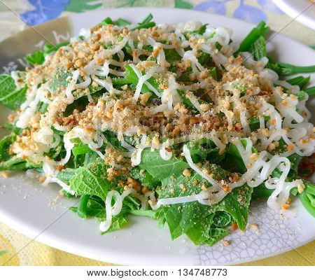 Gracilaria with salad closeup at the restaurant