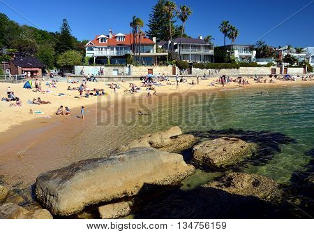 Sydney - October 19, 2014. People are already enjoying the warm weather in spring time on Camp Cove beach.
