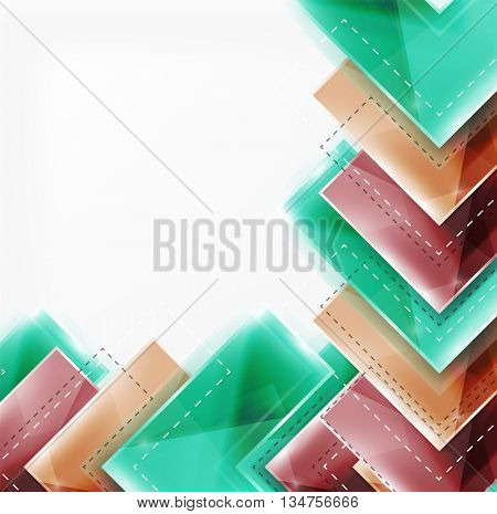 Colorful glossy arrow shapes. Abstract background. Vector web brochure, internet flyer, wallpaper or cover poster design. Geometric style, colorful realistic glossy arrow shapes with copyspace