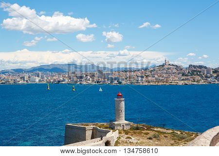 View on Marseille from Chateau d'If,  France. On sunny warm day in Provence.