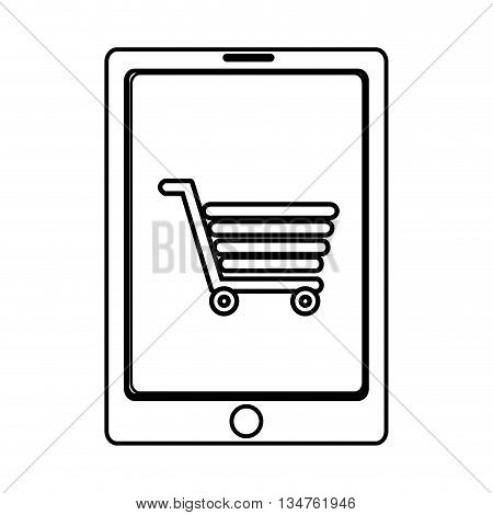electronic device with shopping cart on the screen over isolated background, commerce concept , vector illustration