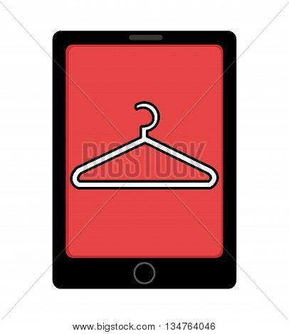 black electronic device with red screen and white  clothespin icon over isolated background, vector illustration