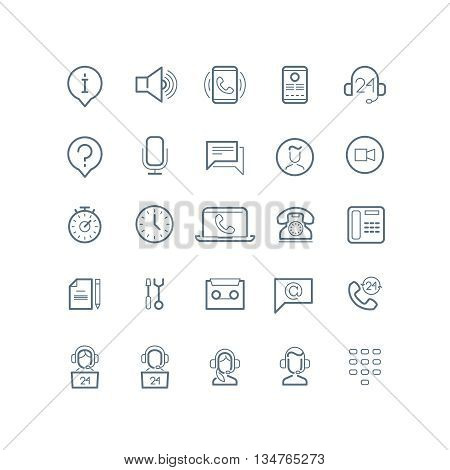Support service vector line icons. Support phone, support chating, gadget support service illustration
