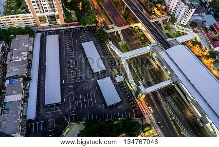 Empty Parking Lot Next To The Sky Train Mass Transit Station. Bad Business
