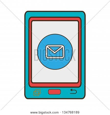 blue electronic device with blue circle on the screen and mail  icon, communication concept, over isolated background, vector illustration