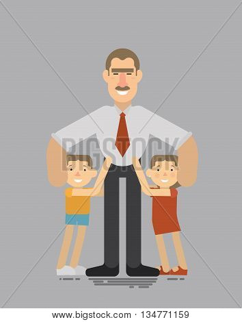Fathers day, Good father hugs his loving children, they hug him back