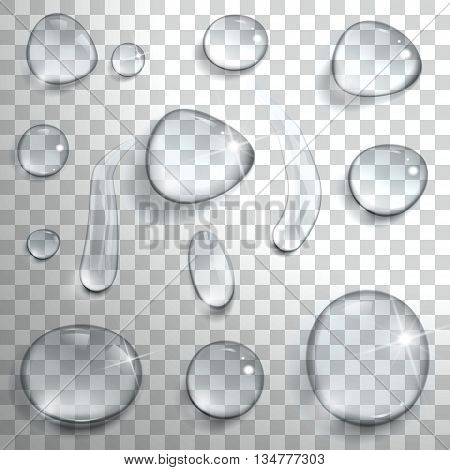 set of water drops on a transparent background
