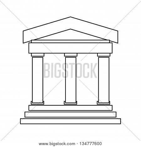 black line ancient greek or roman building with 3 pillars and 3 steps vector illustration isolated over white