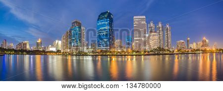 panorama of modern Bangkok cityscape at night