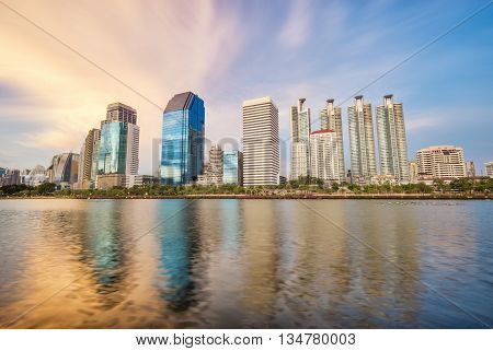 Landscape of modern Bangkok cityscape at sunset