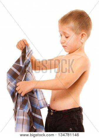 Childhood Independence Concept - Little Boy Dressing Up