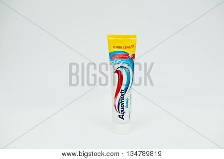 Berezovitsa, Ukraine - Circa June, 2016: Toothpaste Aquafresh Family