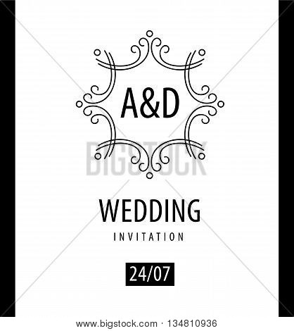 Vector line logo. Wedding ornament invitation, black and white style.