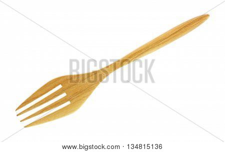 The wooden fork isolated on white background