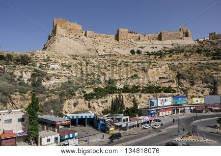 Al-Karak, Jodan - June 03, 2016: View to the crusader castle Kerak (Al karak) in Jordan