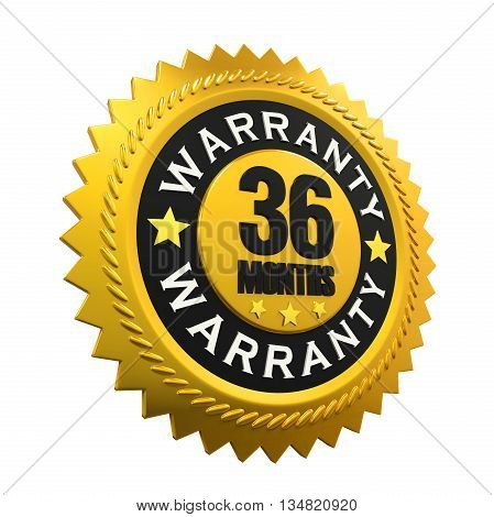 36 Months Warranty Sign isolated on white background. 3D render