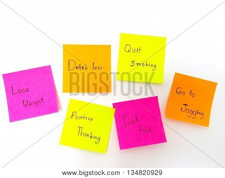 Post it note for healthy on white background