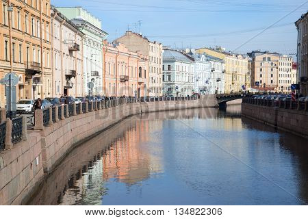 SAINT PETERSBURG, RUSSIA - MARCH 24, 2014: March morning on the Moika river. Historical landmark of the city Saint Petersburg