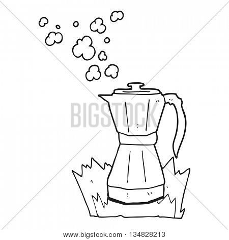 freehand drawn black and white cartoon stovetop espresso maker