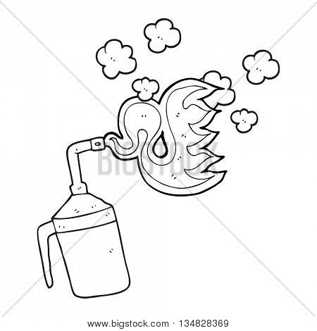 freehand drawn black and white cartoon blow torch
