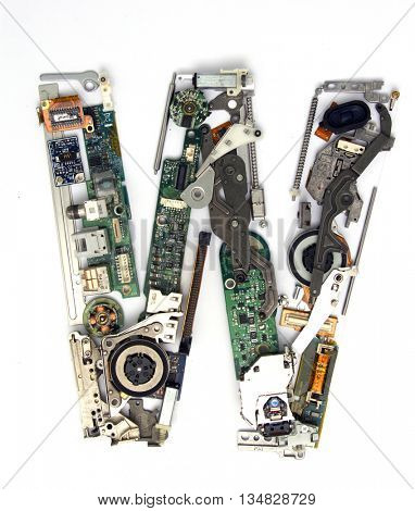 The Letter  W   made up from old electronic parts