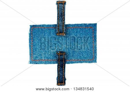 Frame made of denim with two straps of jeans isolated white background