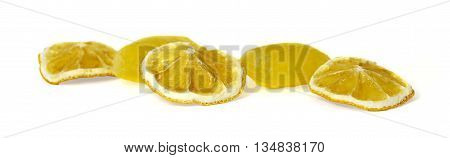 frozen fruit lemon juice frozen ice cubes isolated on white background. Feminine beauty and cosmetics concept