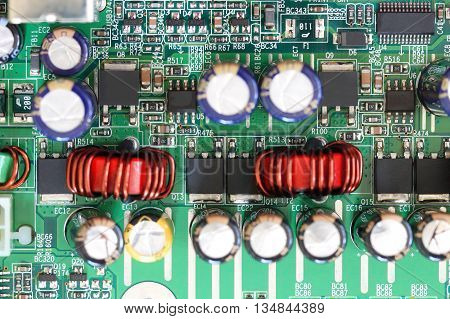 Socket electronics components on PC computer mainboard and have concept about technology.
