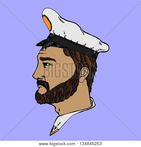 Ship captain profession. Hand drawn vector stock illustration. Colorful image