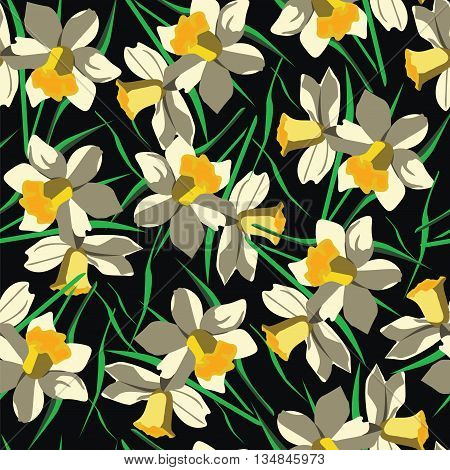 Seamless floral pattern black background, Vector illustration.