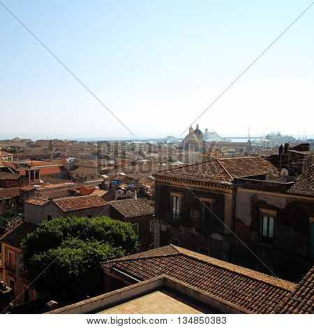 Catania From The Rooftop Old Buildings City Center
