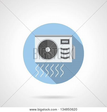 Conditioner outdoor unit of split system. Equipment for air cooling and cleaning. Climatic technics. Round flat color style vector icon.