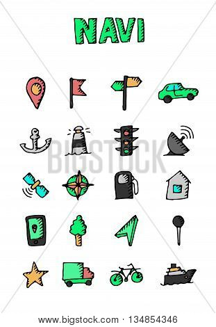 Navigation icons set. Vector stock illustraton. Big collection