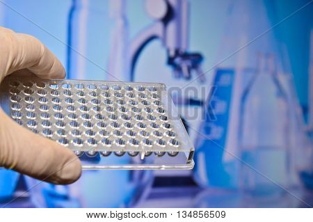 Well plate in the lab. Scientific research in the modern biological laboratory.
